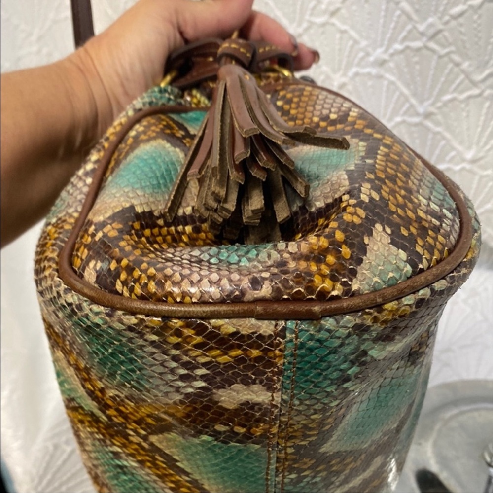 Dooney & Bourke Brown and Turquoise Snakeskin-Print Florentine Shoulder Bag - Picture 8 of 11